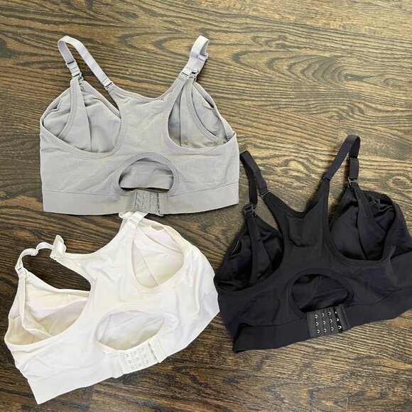 Maternity & Nursing Sports Bra Set of 3 - black, white, and gray - Picture 5 of 14